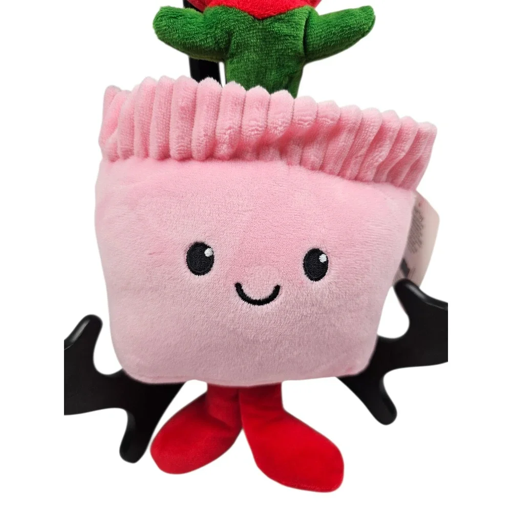 Red & Pink Tug My Heart Plush Squeak Crinkle Pet Toy Flower Pot Valentine's‎ Day